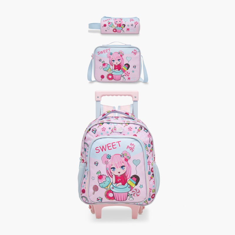Must 3-Piece Printed School Trolley Bag Set for Girls - Image 1